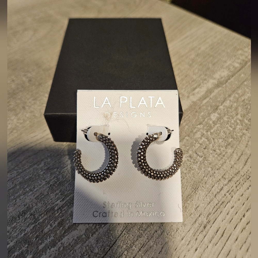 La Plata sterling silver textured hoop earrings